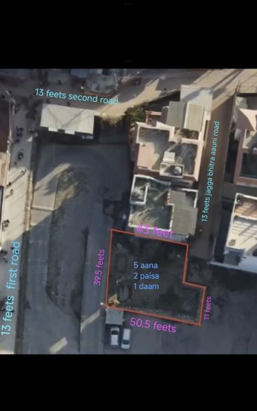 5 aana land in vip nakhu sale 13 feets road