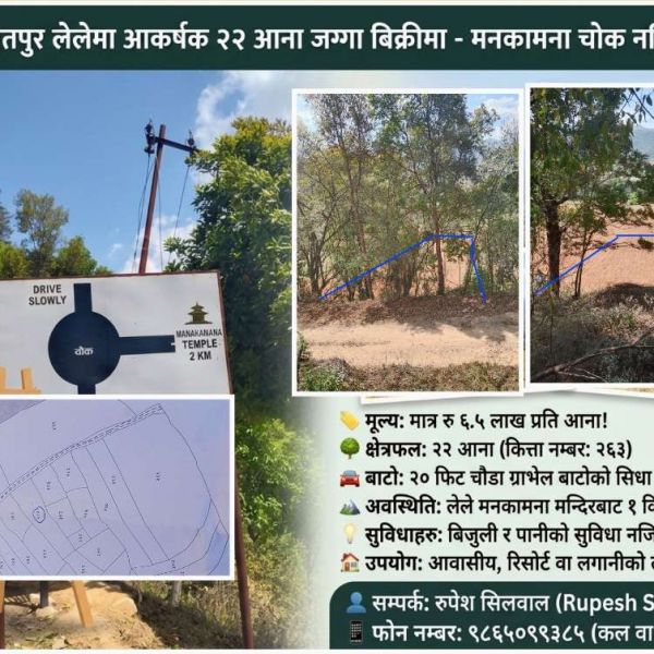Prime land for sale at lele near Manakamana Temple
